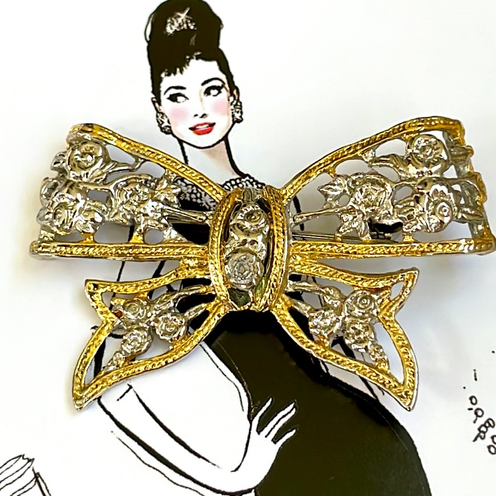 Vintage Floral Bow Brooch